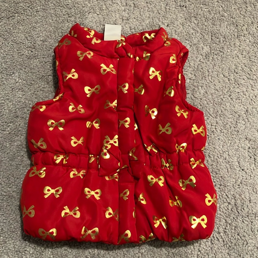 Healthtex Baby Red Puffer Vest with Gold Bow Pattern